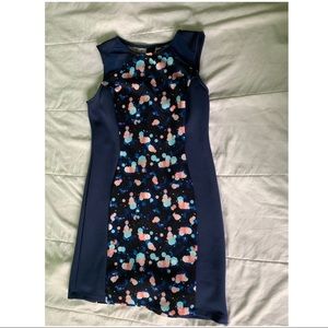 Bodycon mini dark blue with colorful dots dress